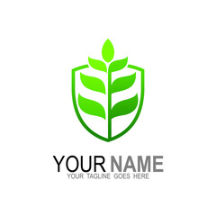 Abstract round tree logo icon, Shield farm vector logo design element, Tree and shield logos