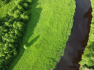 top view, river flows, aerial photography