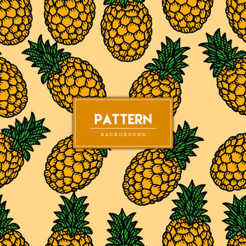 Seamless pattern pineapple fruit hand drawn. Vector illustration