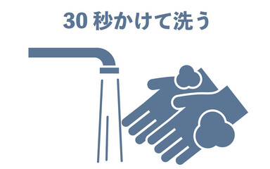 30秒かけて手を洗うことを推奨するイラスト