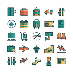 Airport icon set vector flat line for website, mobile app, presentation, social media. Suitable for user interface and user experience.