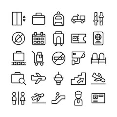 Airport icon set vector line for website, mobile app, presentation, social media. Suitable for user interface and user experience.