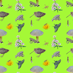 Different animals and plants. Seamless pattern.