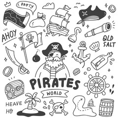 Set of Cute Pirates Doodle 
