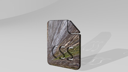 FILE CSS made by 3D illustration of a shiny metallic sculpture casting shadow on light background. icon and business