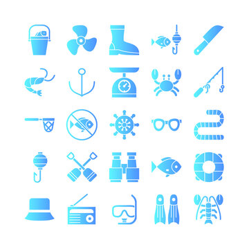 Fishing icon set vector gradient for website, mobile app, presentation, social media. Suitable for user interface and user experience