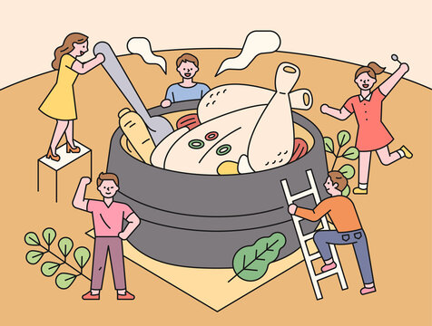 people cooking large pot of food, cartoon style clip art preview