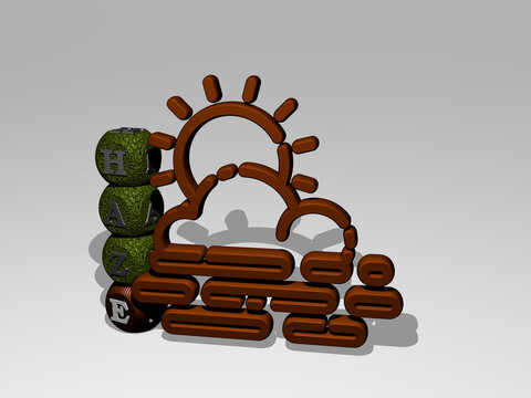 3D illustration of haze graphics and text around the icon made by metallic dice letters for the related meanings of the concept and presentations. fog and background