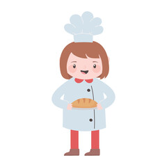 chef girl holding bread cartoon character isolated icon design