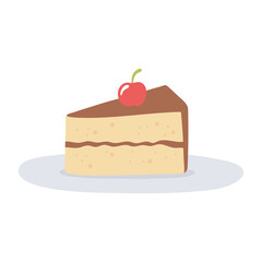 slice chocolate cake and fruit isolated icon design white background