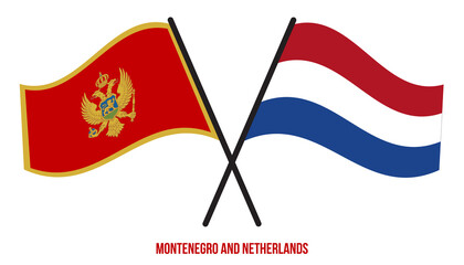 Montenegro and Netherlands Flags Crossed And Waving Flat Style. Official Proportion. Correct Colors