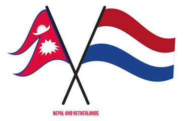 Nepal and Netherlands Flags Crossed And Waving Flat Style. Official Proportion. Correct Colors.