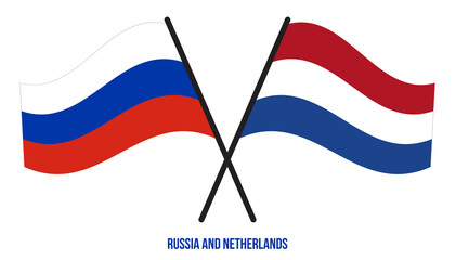 Russia and Netherlands Flags Crossed And Waving Flat Style. Official Proportion. Correct Colors.