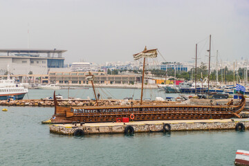 trireme panoramic view in Athens, ancient greek ship