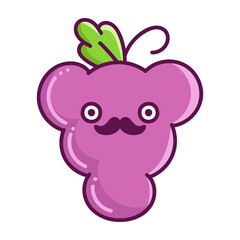 kawaii mustache grape cartoon illustration
