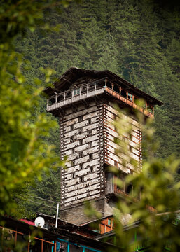 Chehni kothi/temple located in tirthan valley of banjar, Kullu, Himachal pradesh, India.