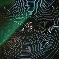 Crusader spider and its web at night