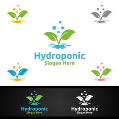 Water Hydroponic Gardener Logo with Green Garden Environment or Botanical Agriculture Design