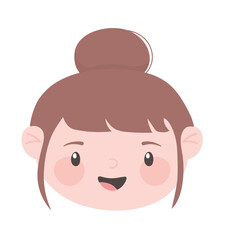 cute face girl bun hair cartoon isolated icon design white background
