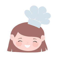 chef girl close eyes face with hat cartoon character isolated icon design
