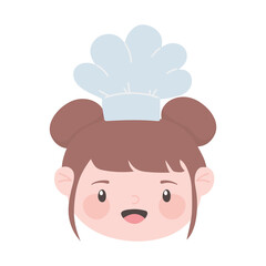 chef girl face with bun hair and hat cartoon character isolated icon design