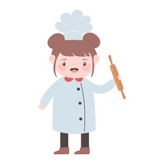 chef girl with rolling pin utensil kitchen cartoon character isolated icon design