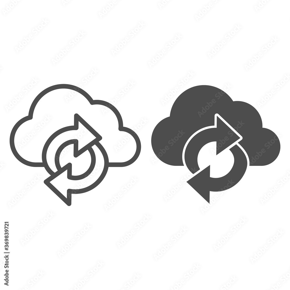 Poster cloud and arrows line and solid icon, coworking concept, data sync sign on white background, cloud s