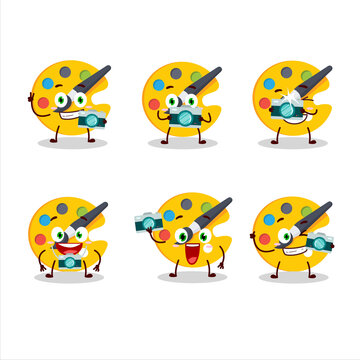 Photographer profession emoticon with color palette cartoon character