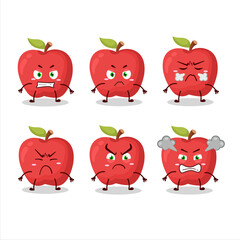 Apple cartoon character with various angry expressions