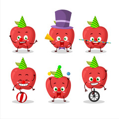 Cartoon character of apple with various circus shows