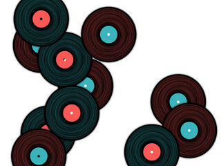 Vinyl records falling vector musical background.