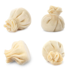 Set of tasty dumplings isolated on white