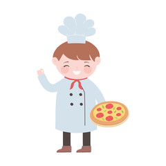 chef boy with pizza food cartoon character isolated icon design