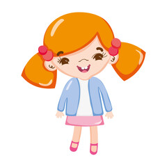 little cute girl happy and pony tails hair cartoon isolated icon design white background