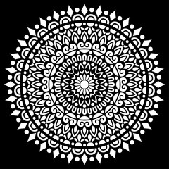 White mandala on black Pattern Stencil Doodles Sketch - 369844965