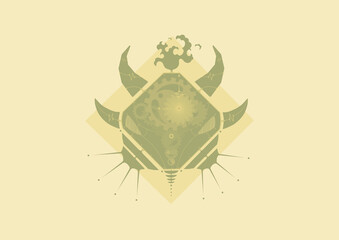Illustration of octagon bison face in geometric steampunk style. (Green & Yellow)