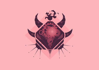 Illustration of octagon bison face in geometric abstract art style. (Purple & Pink)