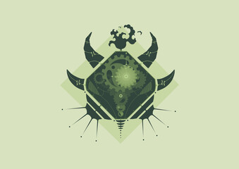 Fototapeta premium Illustration of octagon bison face in geometric steampunk style. ( Monochrome : Green)