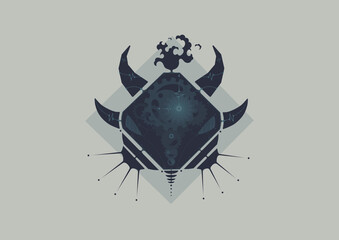 Fototapeta premium Illustration of octagon bison face in geometric steampunk style. ( Monochrome : Blue)