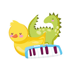 toys object for small kids to play cartoon dinosaur duck and piano