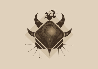 Fototapeta premium Illustration of octagon bison face in geometric steampunk style. ( Monochrome : Brown)