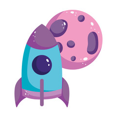 rocket and planet cartoon isolated icon design white background