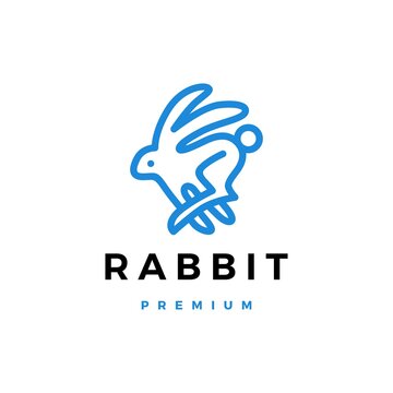 rabbit hare line outline monoline logo vector icon illustration
