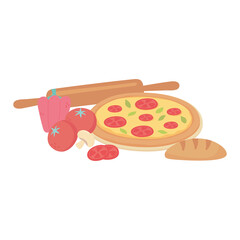 food fresh pizza bread tomato pepper icon design white background