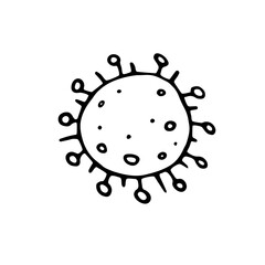 Virus icon. The Molecule viral bacteria infection. Coronavirus. Flu laboratory infection test. Contour doodle outline monochrome vector hand drawn illustration