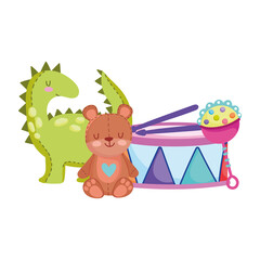 toys object for small kids to play cartoon, dinosaur teddy bear drum and rattle