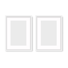 Realistic white wooden photo frame with soft shadow. Vector.