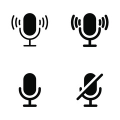 Vintage Microphone in trendy style for podcast, record, broadcasting instrument. recording audio technology for music studio in mute and unmute. Vector illustration. Design on white background. EPS 10