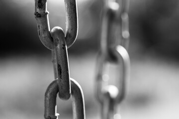 Steel chain links in gray and white