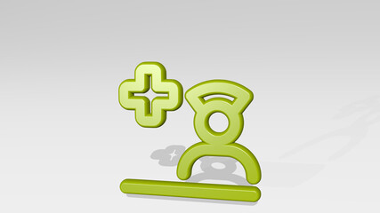 medical personnel nurse from a perspective with the shadow. A thick sculpture made of metallic materials of 3D rendering. illustration and background